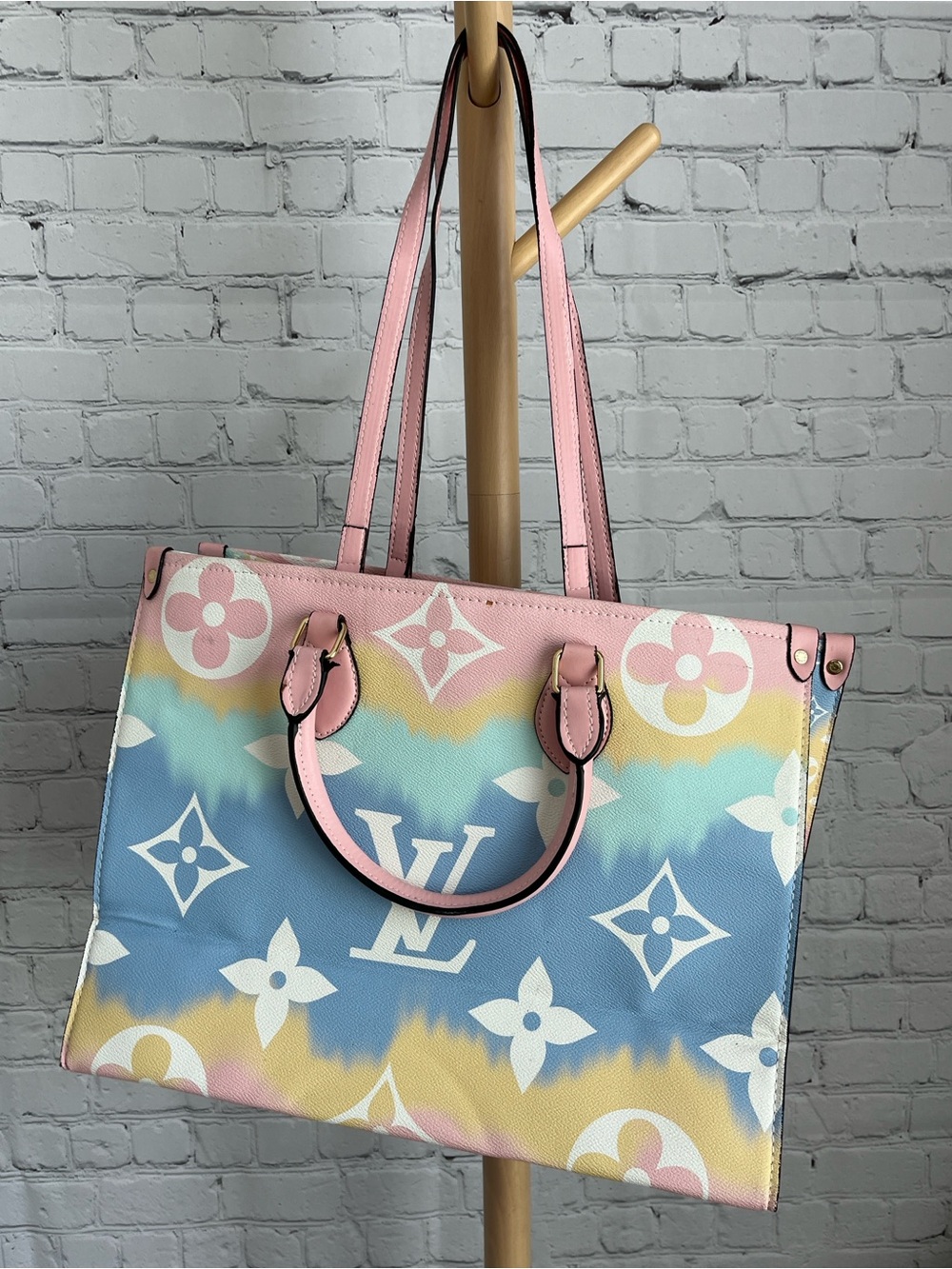 Designer Inspired Pastel Multicolor Tote - Pink, Blue, Yellow